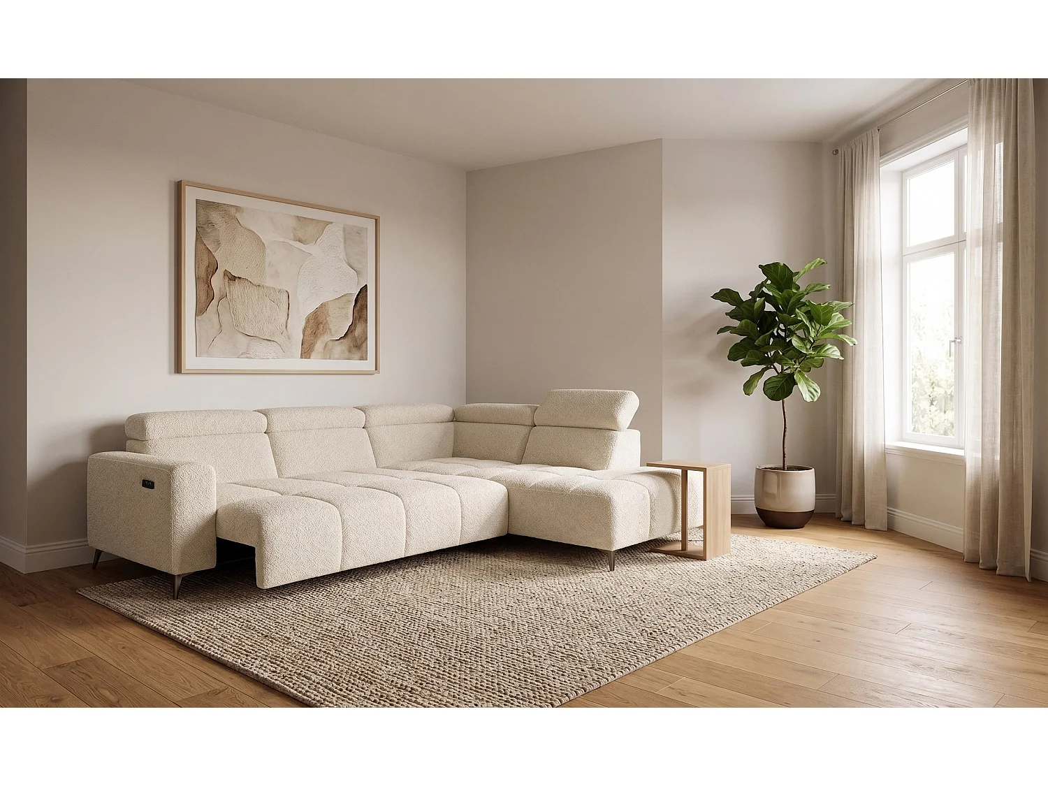 Canapé d’angle Felicity – premium, relaxation électrique, USB et design modern organic
