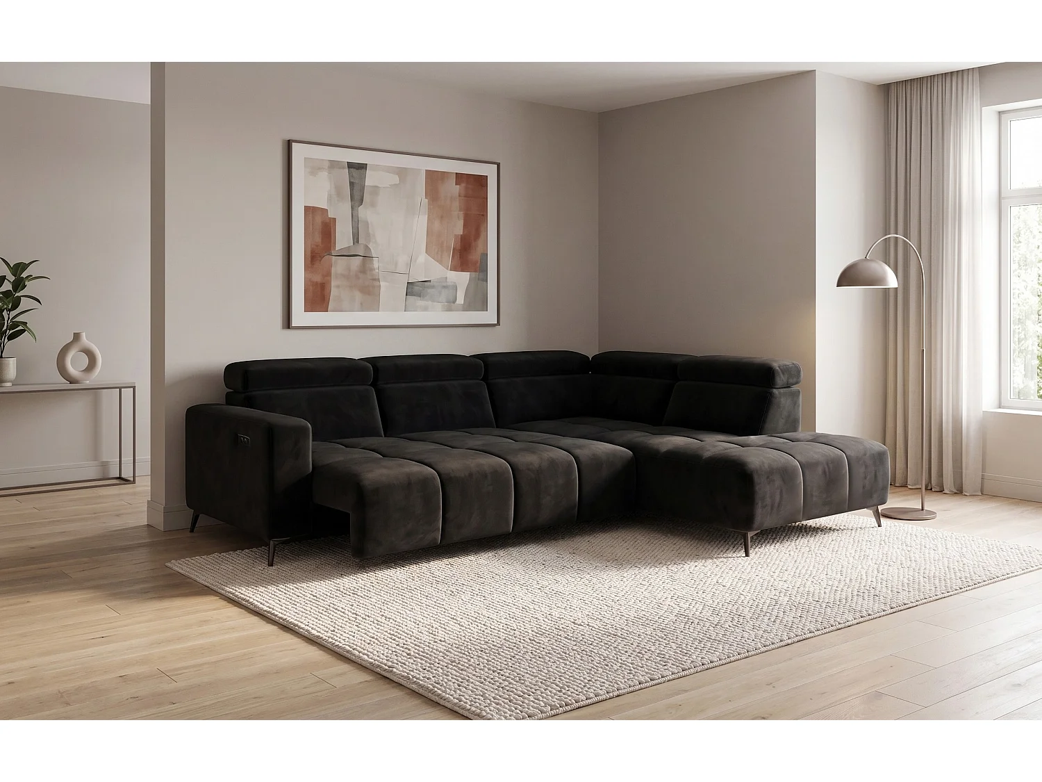 Canapé d’angle Felicity – premium, relaxation électrique, USB et design modern organic