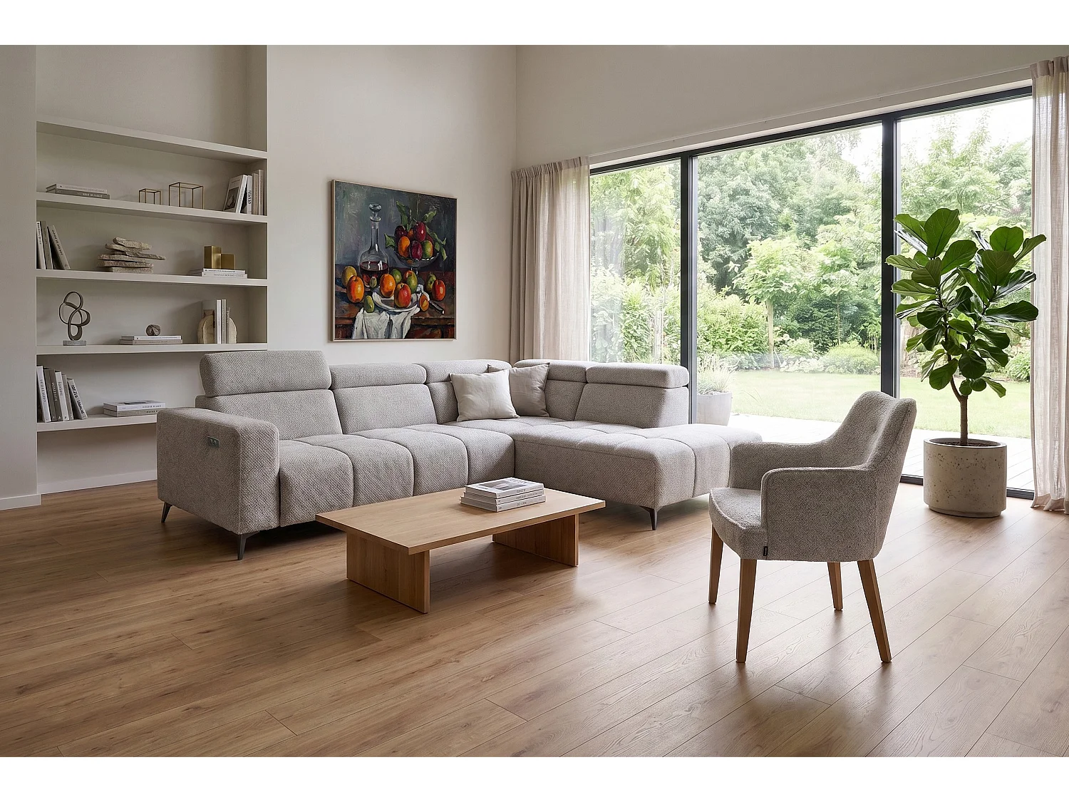 Canapé d’angle Felicity – premium, relaxation électrique, USB et design modern organic