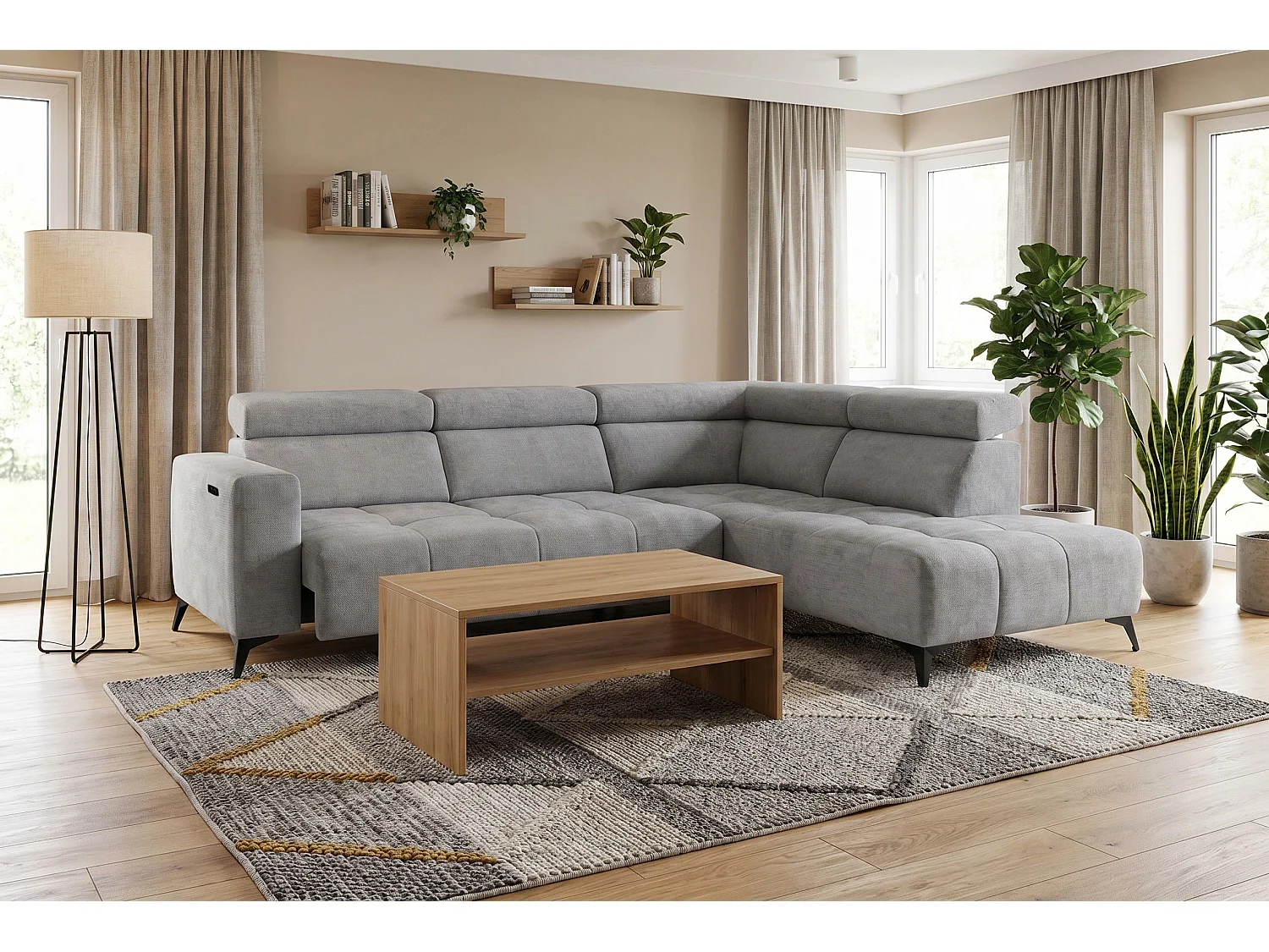 Canapé d’angle Felicity – premium, relaxation électrique, USB et design modern organic
