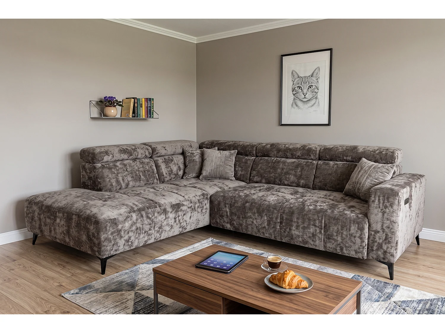 Narożnik Velvet ultra komfort – efekt chmury – miękka tkanina premium – funkcja relax