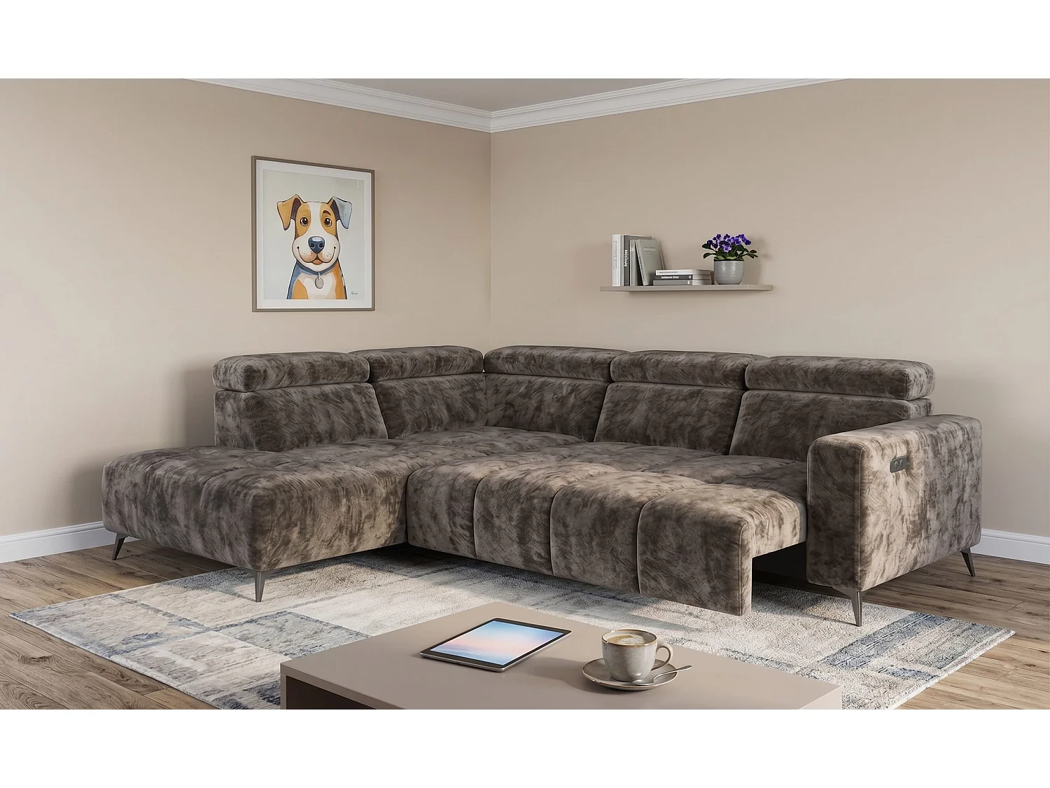 Narożnik Velvet ultra komfort – efekt chmury – miękka tkanina premium – funkcja relax