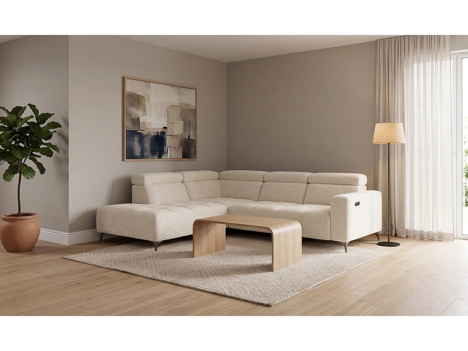 Canapé d’angle Velvet confort profond – effet nuage (cloud sofa) – tissu premium – salon moderne