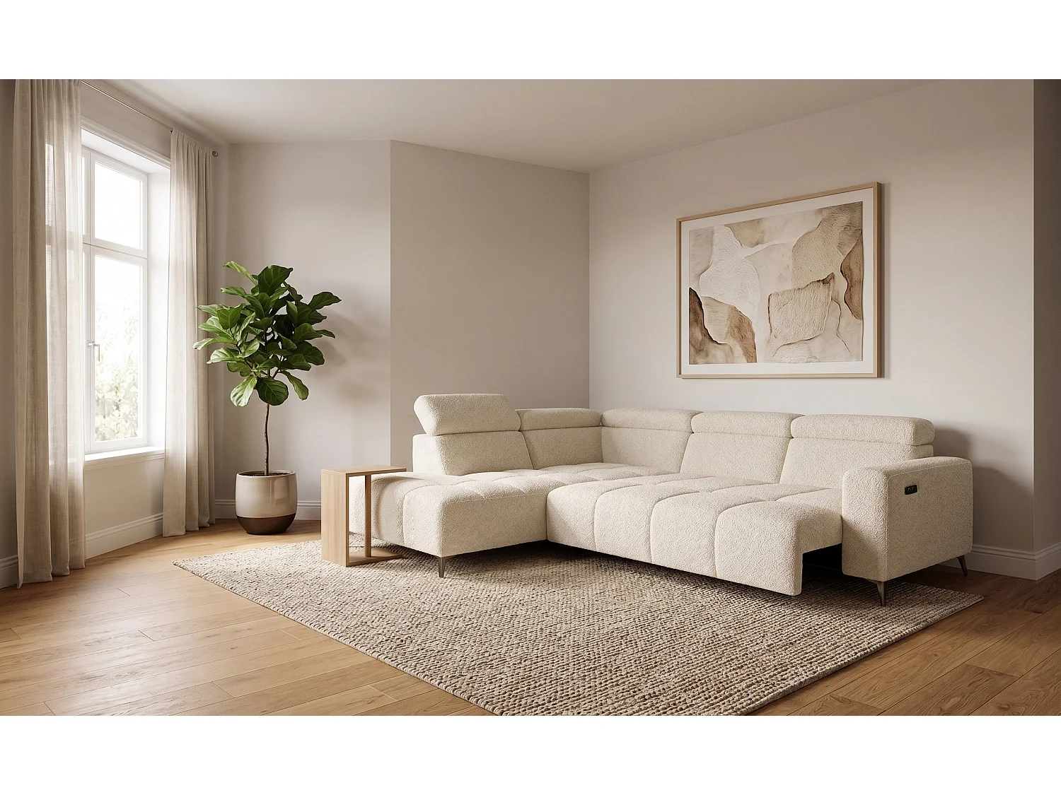 Canapé d’angle Felicity – premium, relaxation électrique, USB et design modern organic