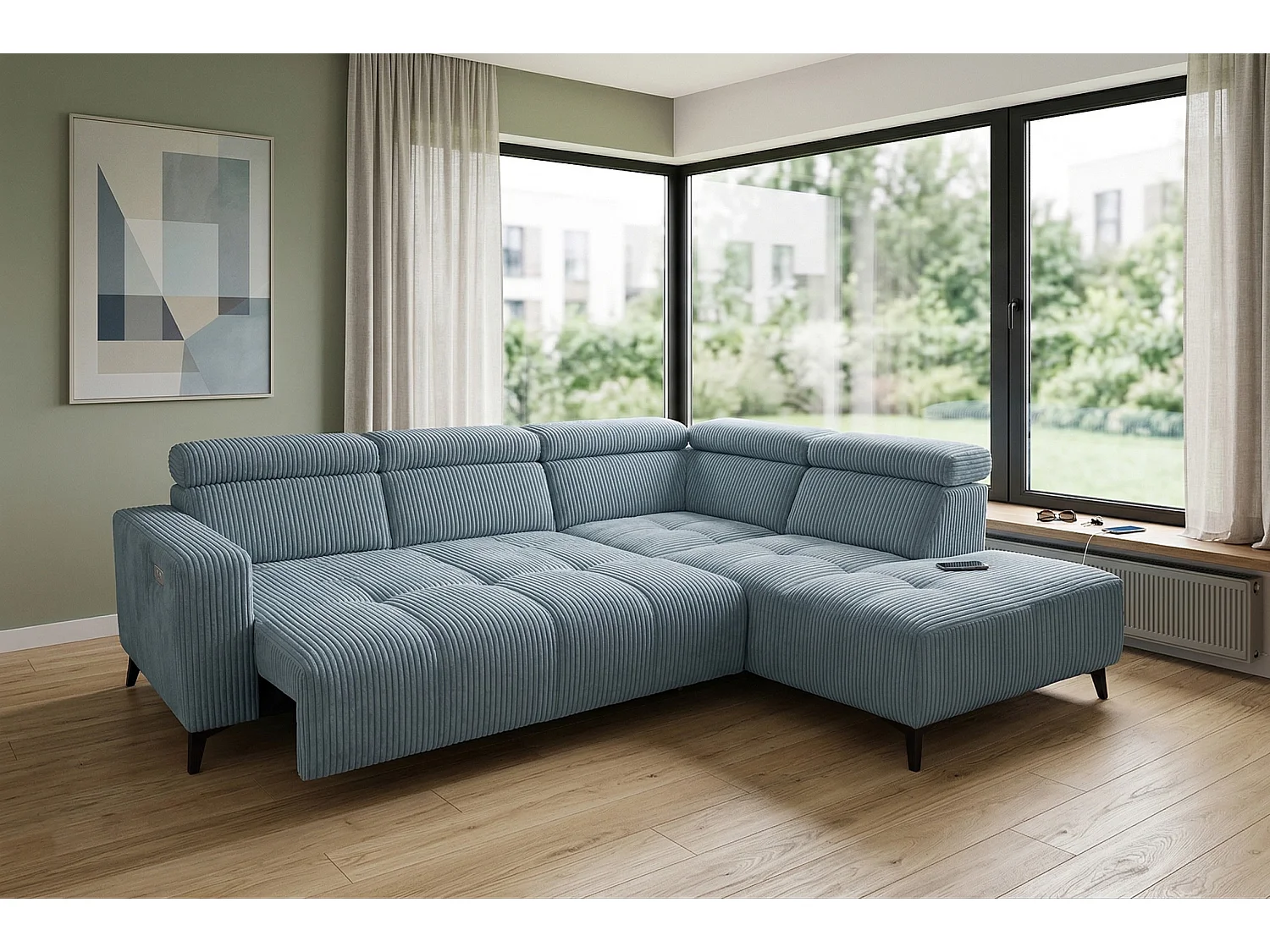 Narożnik Velvet ultra komfort – efekt chmury – miękka tkanina premium – funkcja relax