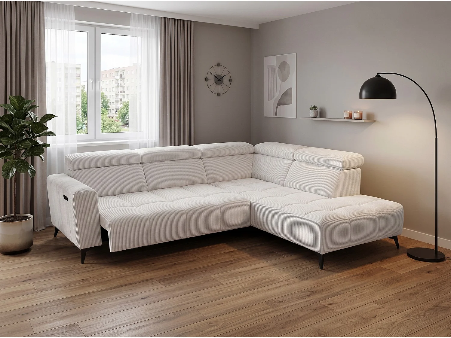 Canapé d’angle Felicity – premium, relaxation électrique, USB et design modern organic