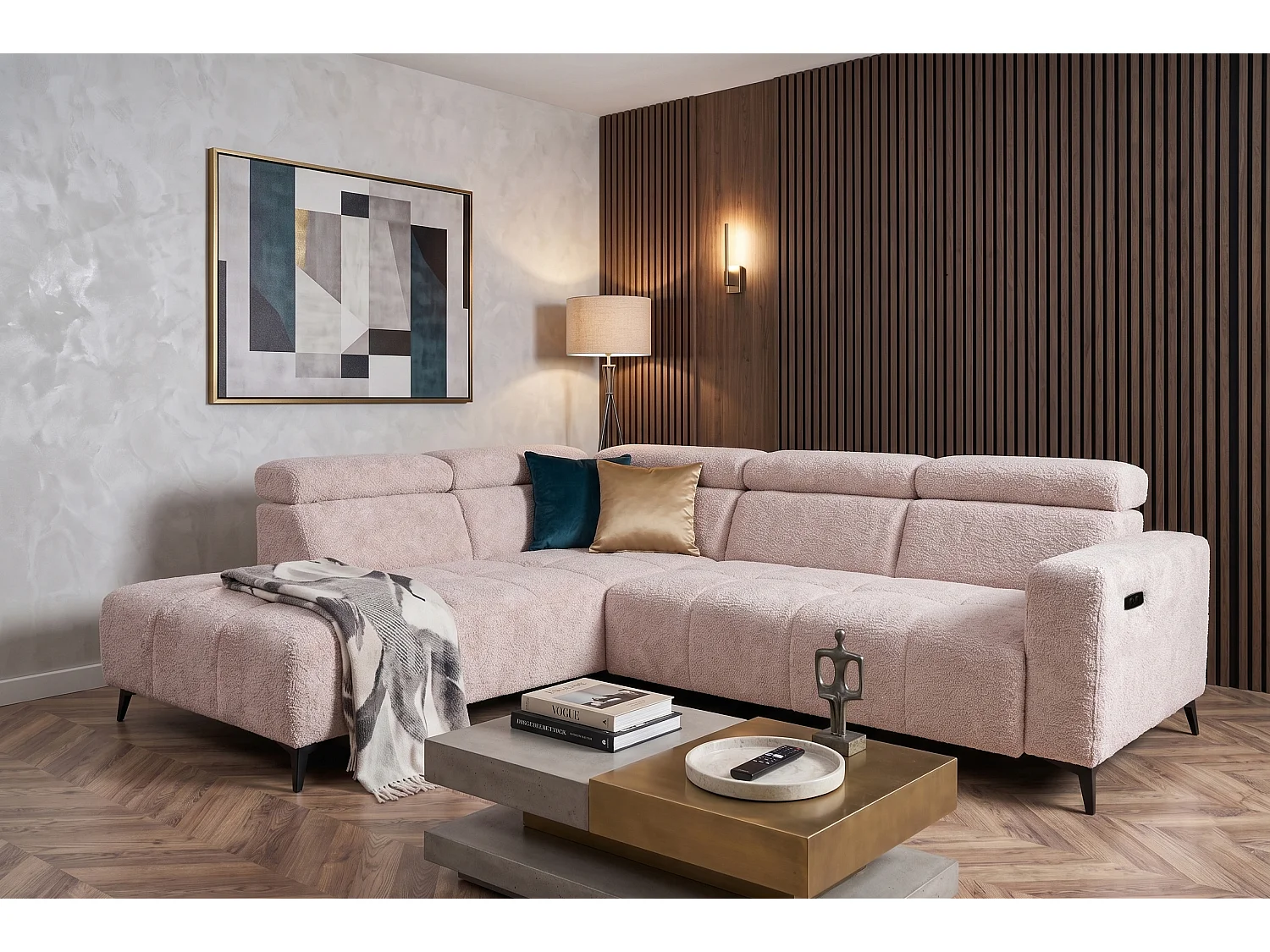 Canapé d’angle Felicity – premium, relaxation électrique, USB et design modern organic