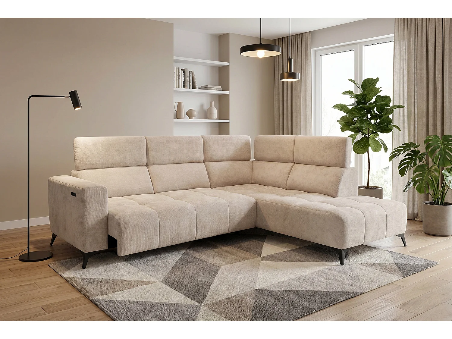 Canapé d’angle Felicity – premium, relaxation électrique, USB et design modern organic