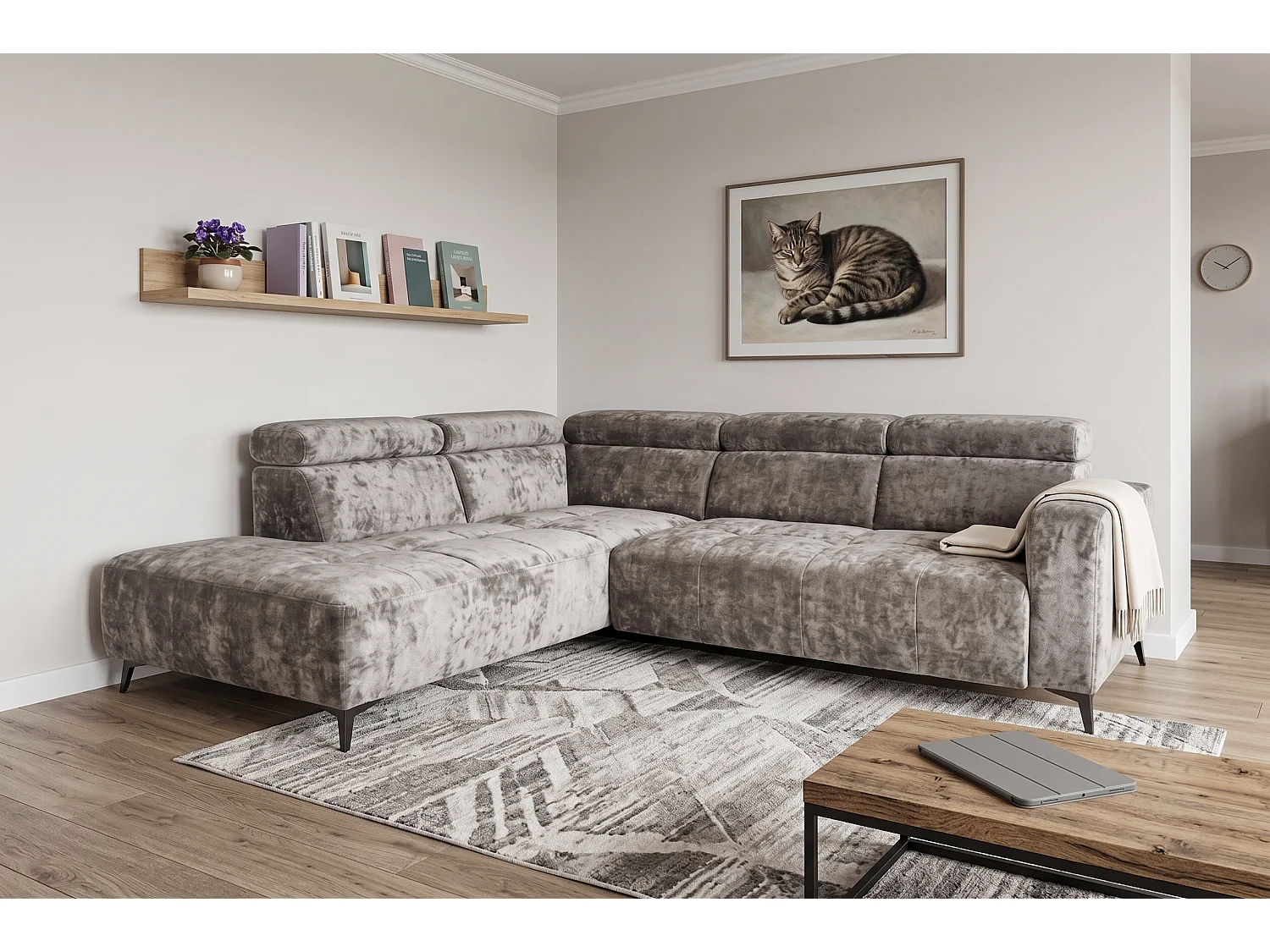 Narożnik Velvet ultra komfort – efekt chmury – miękka tkanina premium – funkcja relax