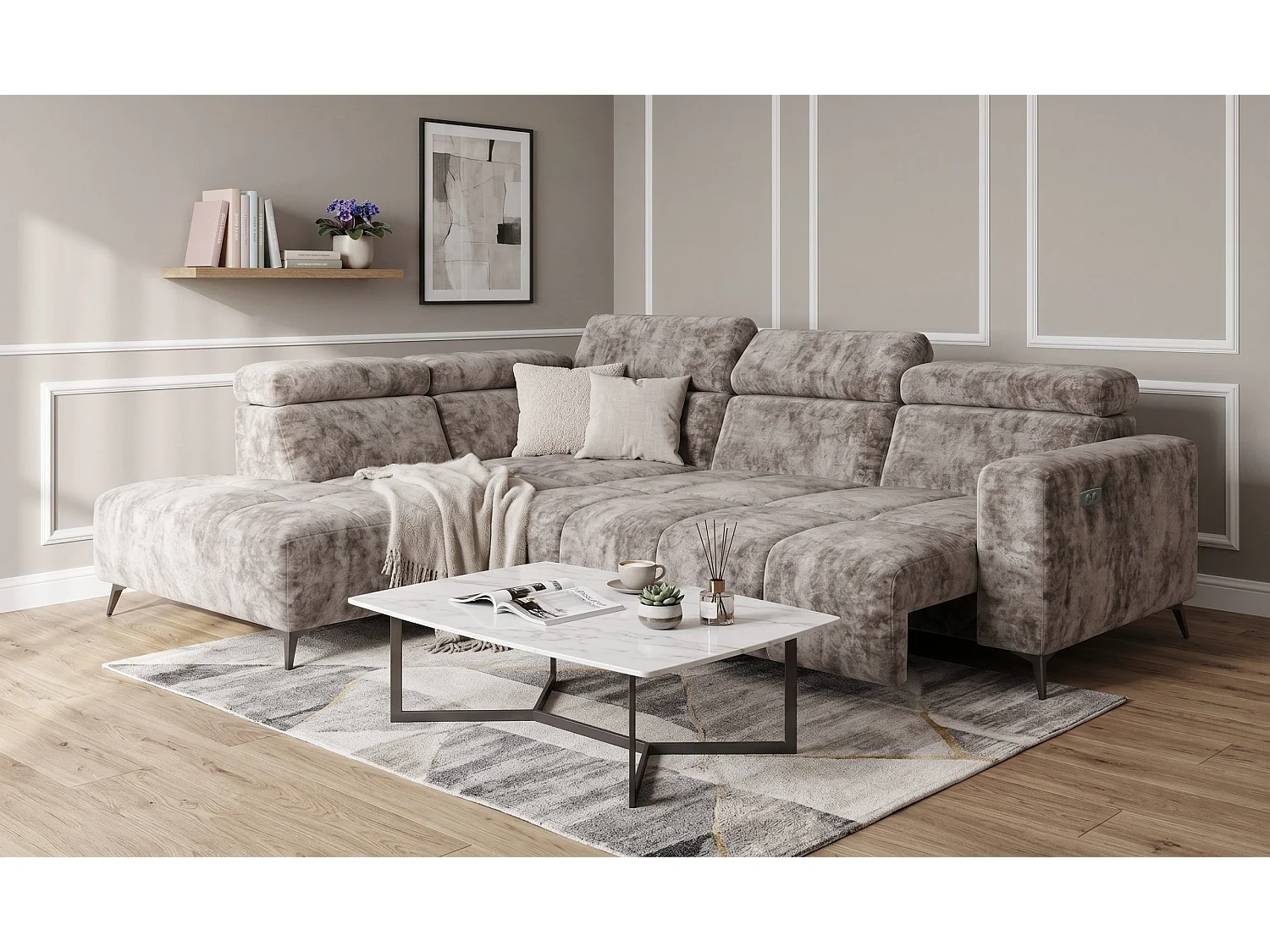 Narożnik Velvet ultra komfort – efekt chmury – miękka tkanina premium – funkcja relax