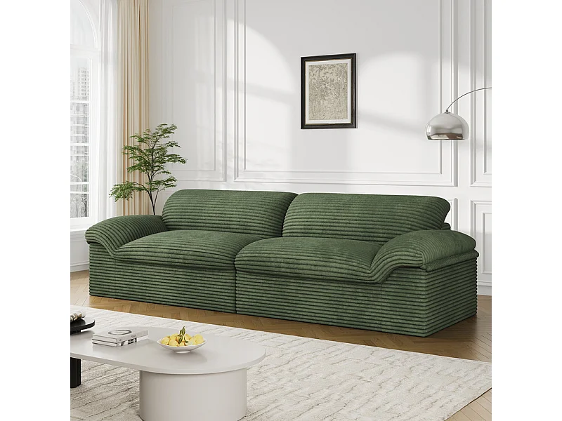 Canapé 3/4 places modulable en velours côtelé grosses côtes - 260x103x80cm - Vert