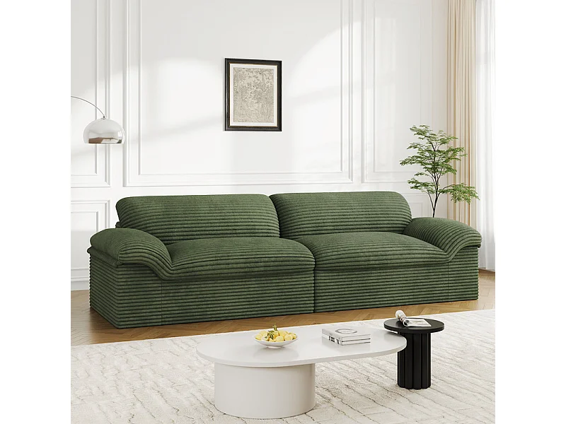 Canapé 3/4 places modulable en velours côtelé grosses côtes - 260x103x80cm - Vert