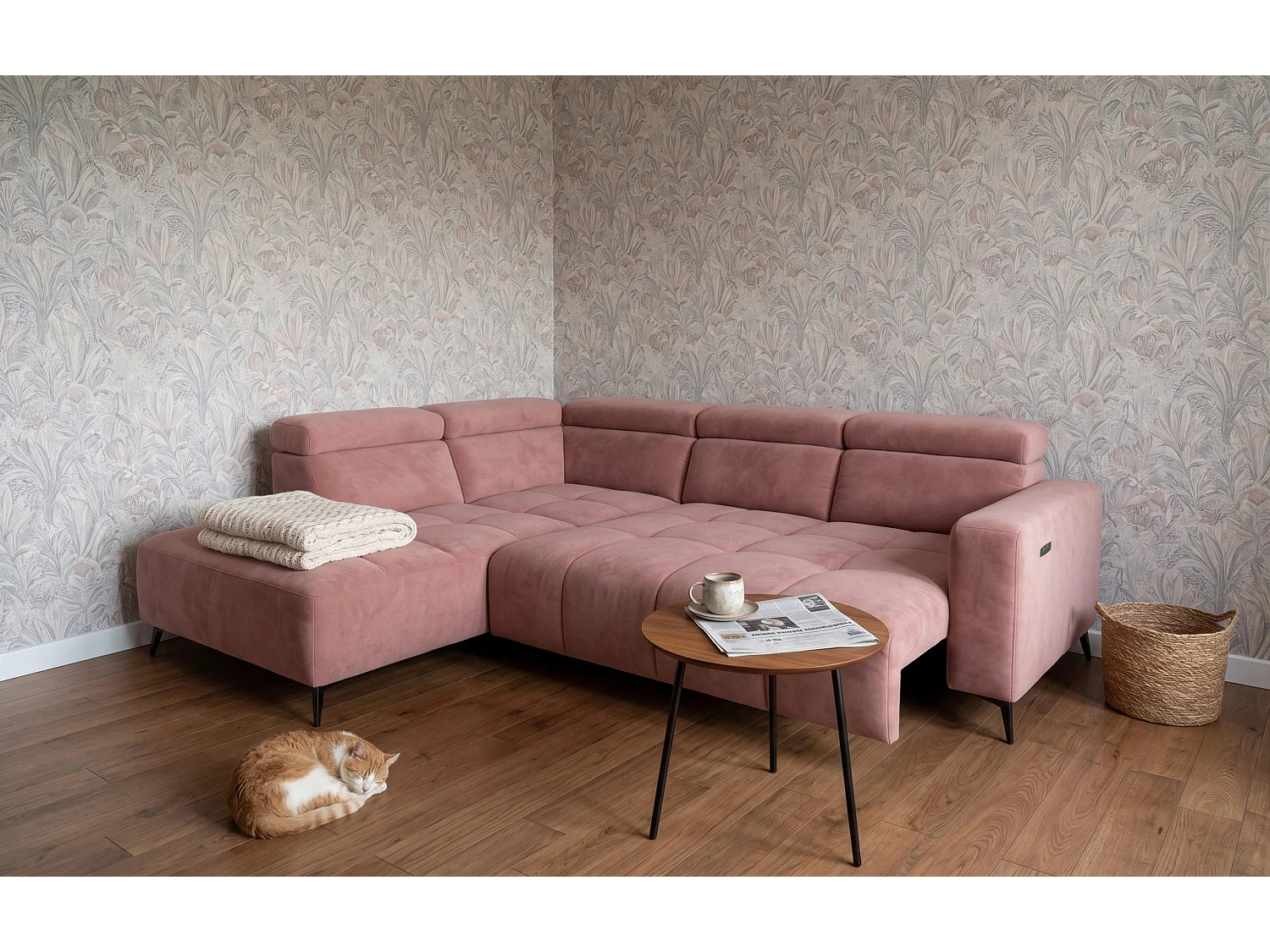 Narożnik Velvet ultra komfort – efekt chmury – miękka tkanina premium – funkcja relax