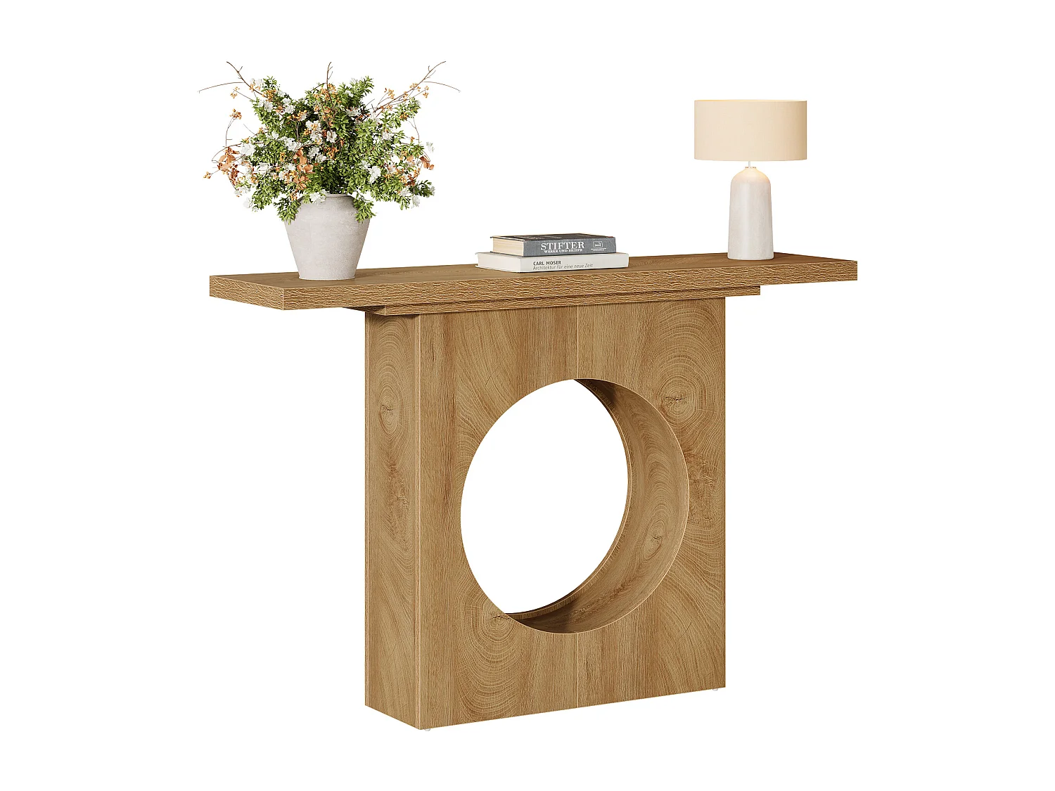 Console de style campagnard de 105 cm, petite table d'entrée avec design à trous ronds