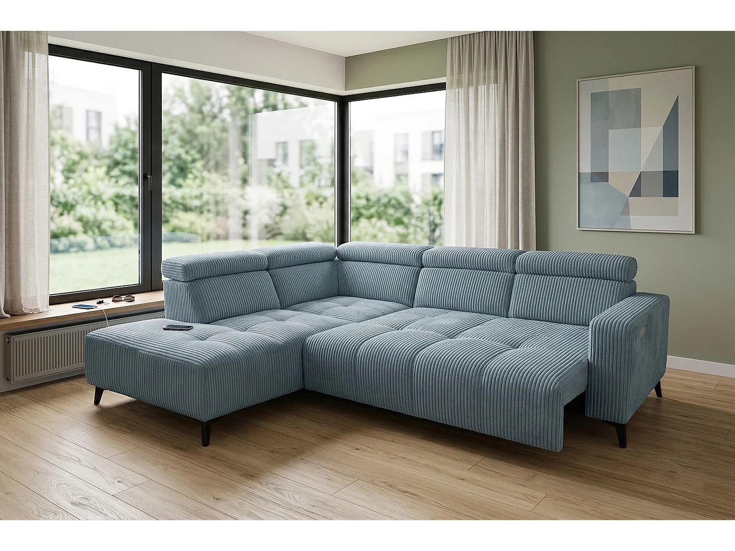 Narożnik Velvet ultra komfort – efekt chmury – miękka tkanina premium – funkcja relax