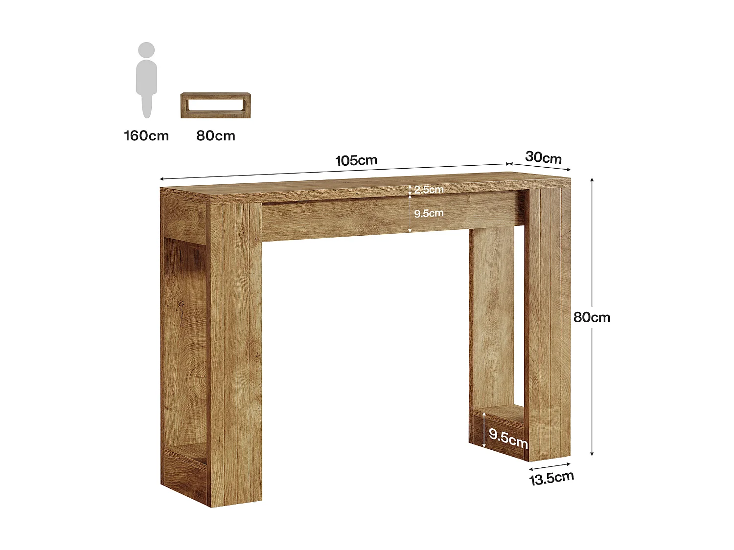 Mesa de Console de 105cm para Entrada e Sala de Estar, Mesa Moderna para Sofá