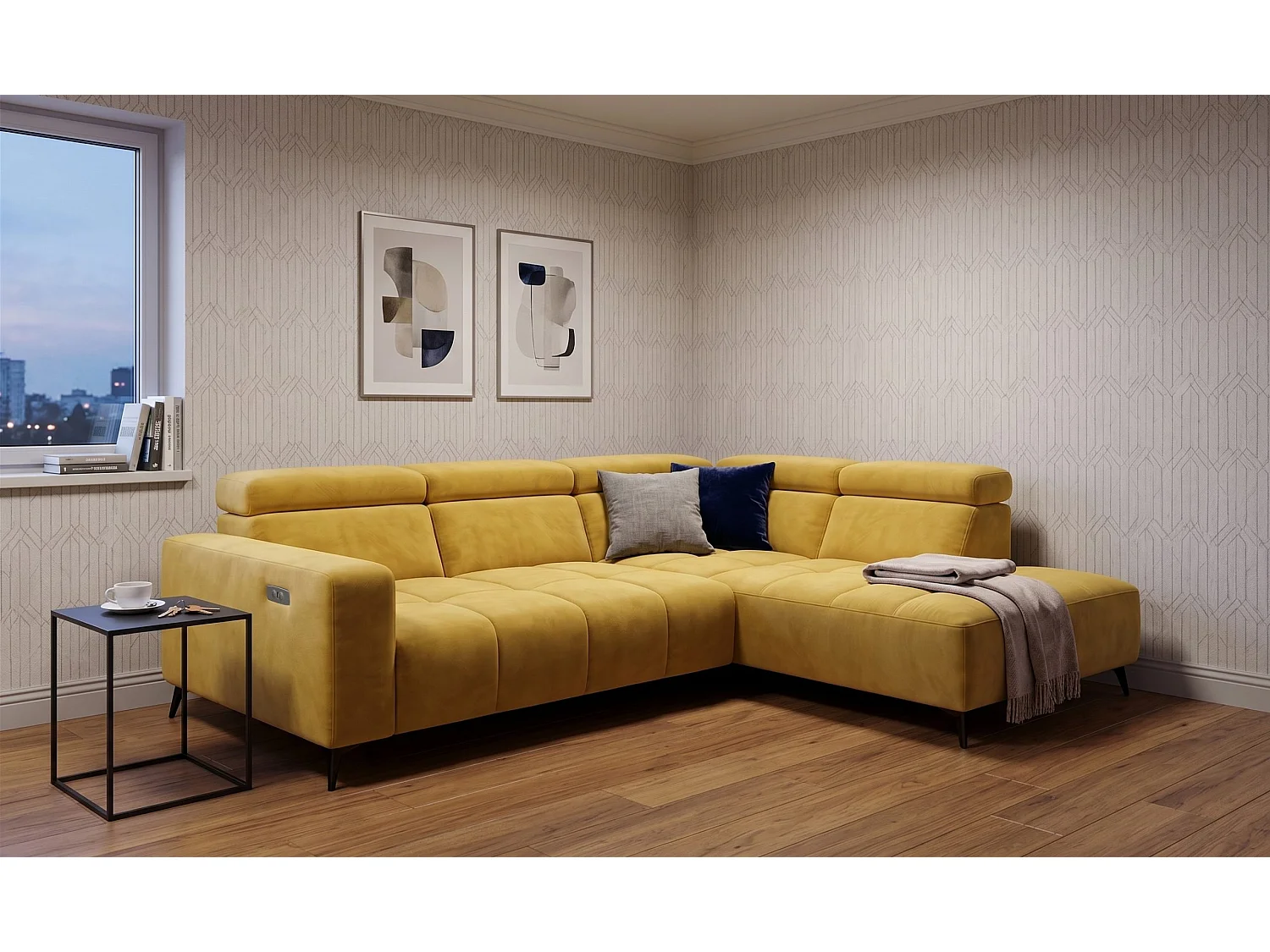 Narożnik Velvet ultra komfort – efekt chmury – miękka tkanina premium – funkcja relax