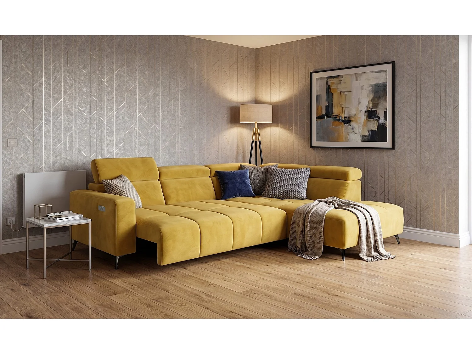 Narożnik Velvet ultra komfort – efekt chmury – miękka tkanina premium – funkcja relax