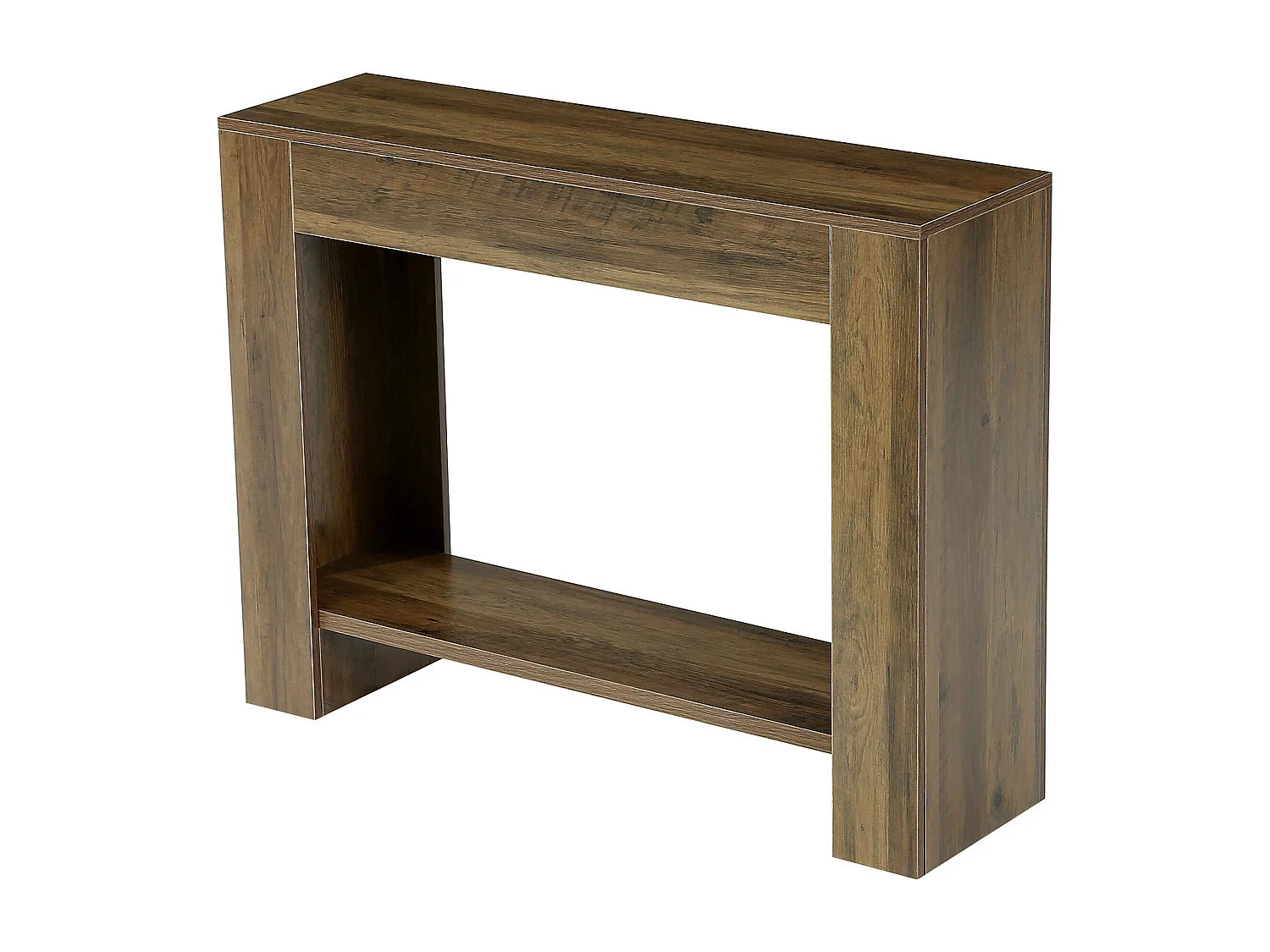 Console de style campagnard de 105 cm, table d'entrée à deux niveaux avec rangement