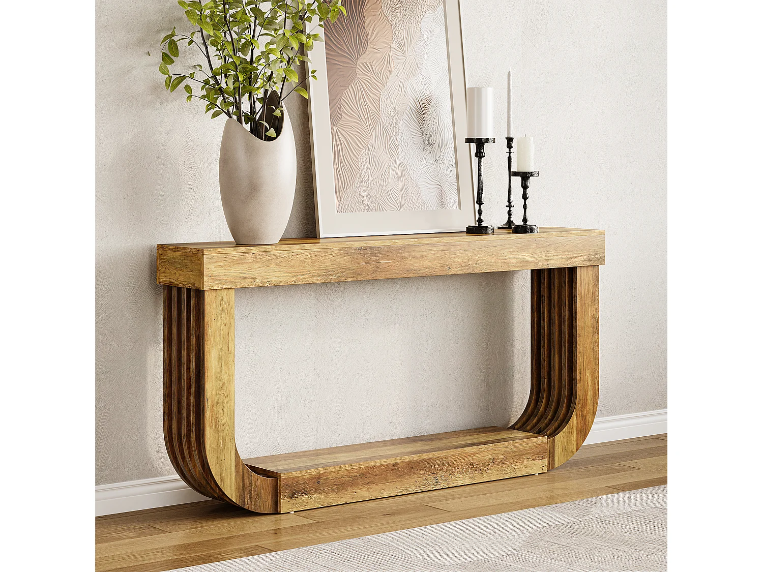 Console extra longue et étroite de 180 cm, grande table d'entrée/de hall à 2 niveaux, marron rustique, avec piétement robuste en forme de U