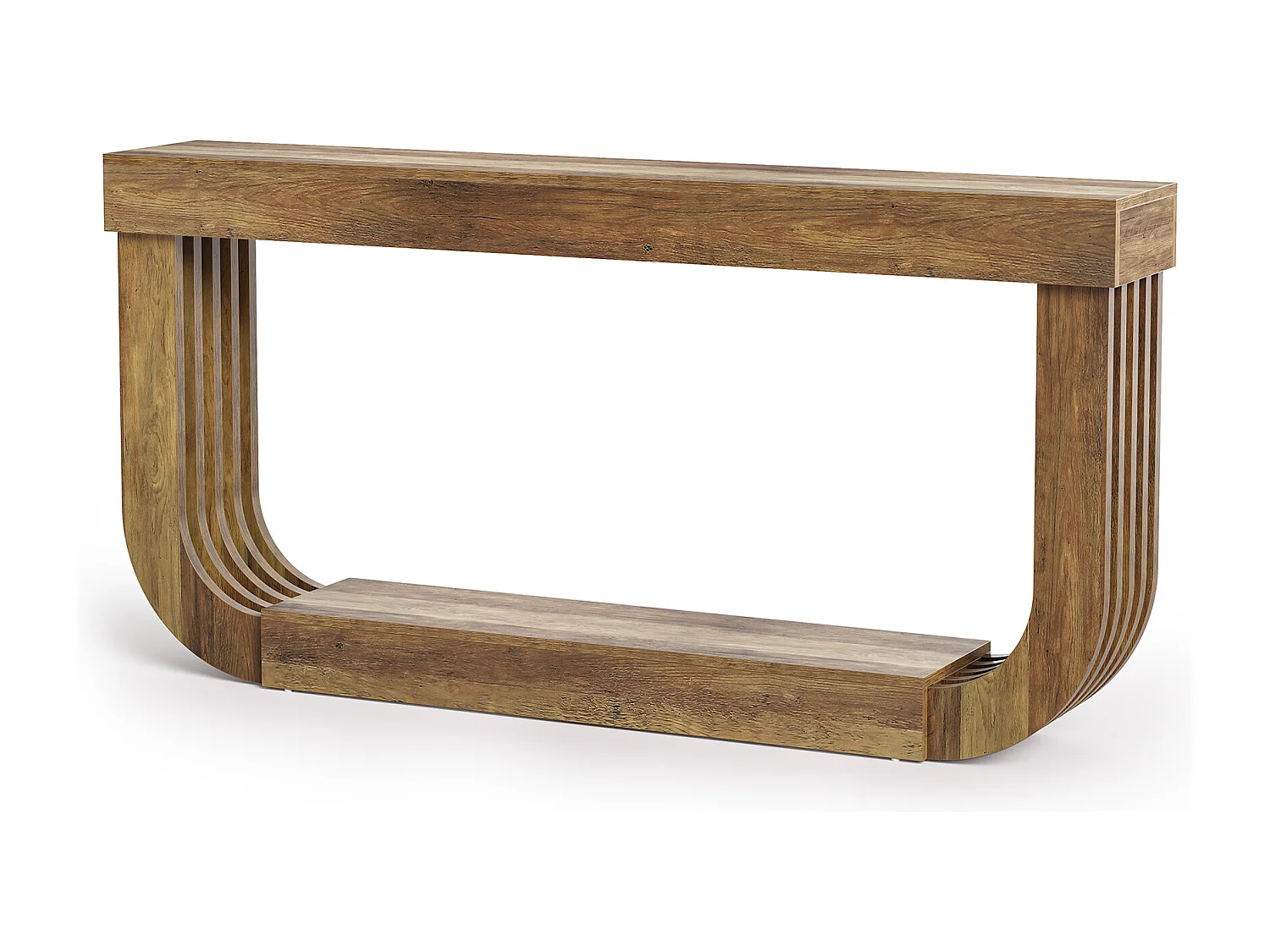 Console extra longue et étroite de 180 cm, grande table d'entrée/de hall à 2 niveaux, marron rustique, avec piétement robuste en forme de U