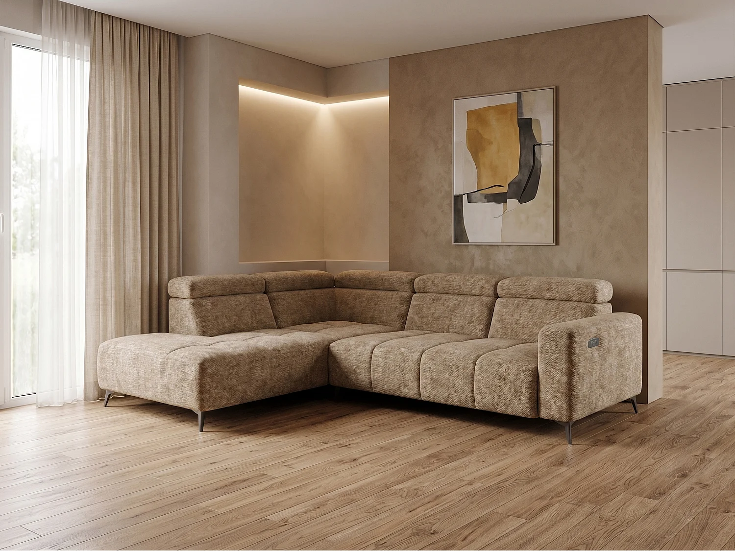 Canapé d’angle Velvet confort profond – effet nuage (cloud sofa) – tissu premium – salon moderne