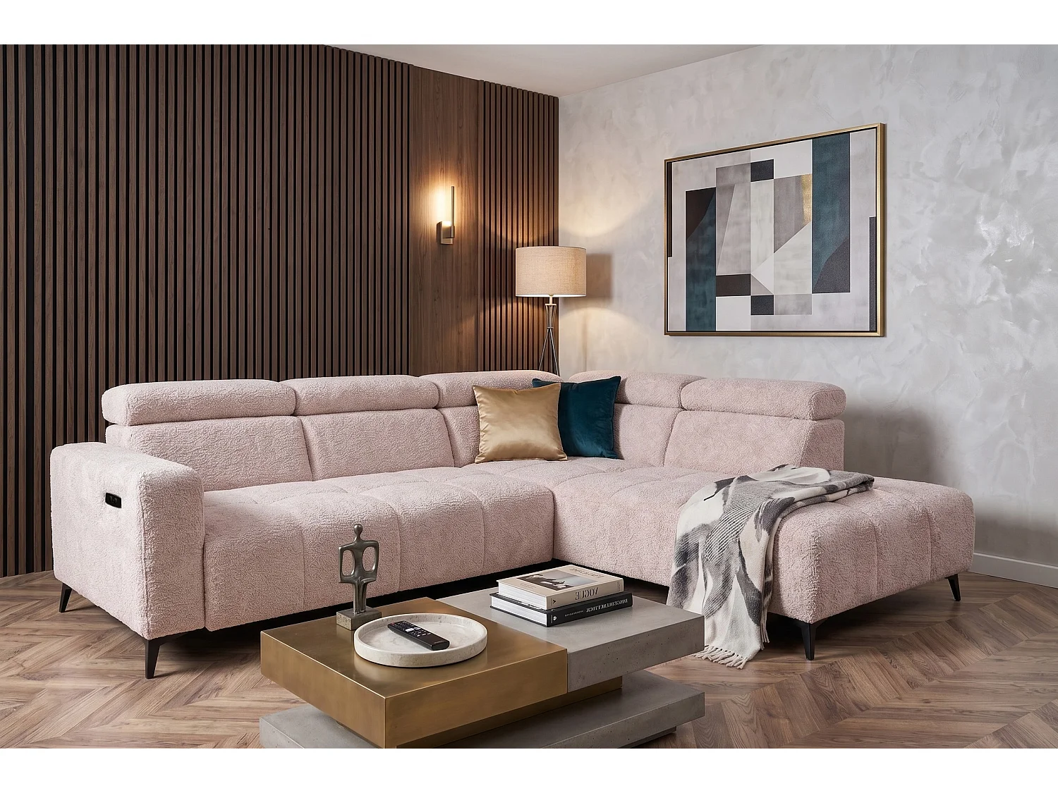 Canapé d’angle Felicity – premium, relaxation électrique, USB et design modern organic