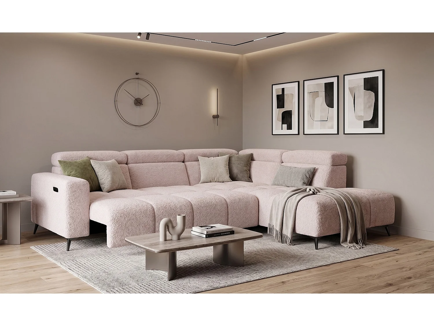 Canapé d’angle Felicity – premium, relaxation électrique, USB et design modern organic
