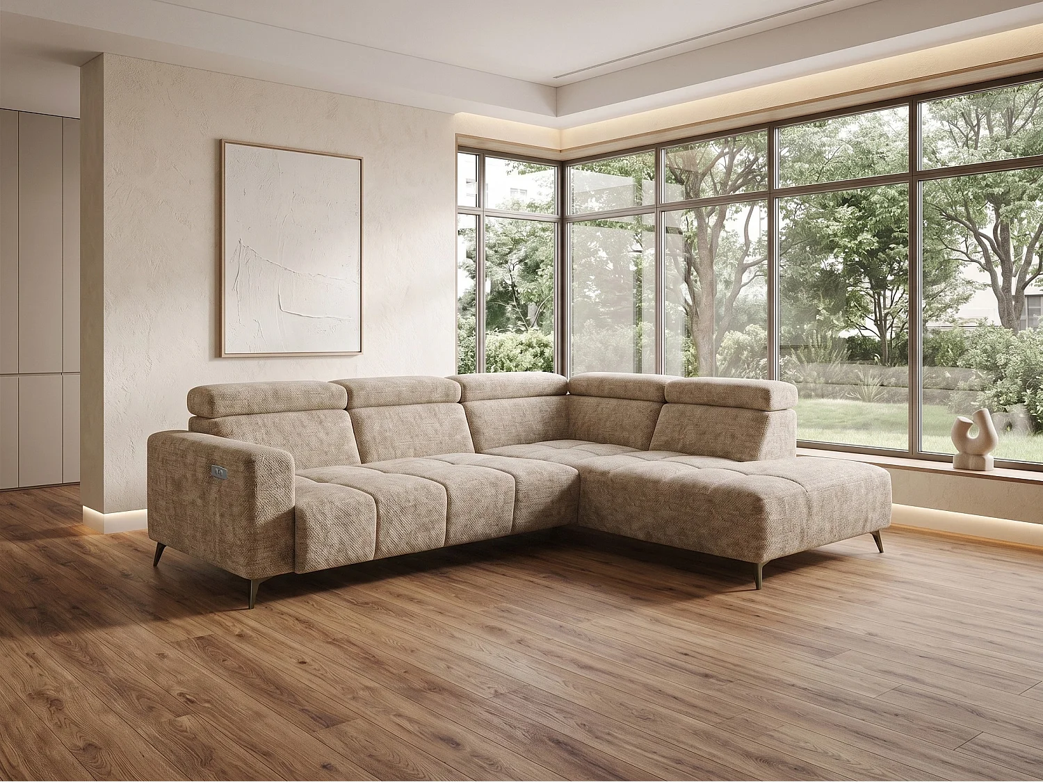 Canapé d’angle Velvet confort profond – effet nuage (cloud sofa) – tissu premium – salon moderne