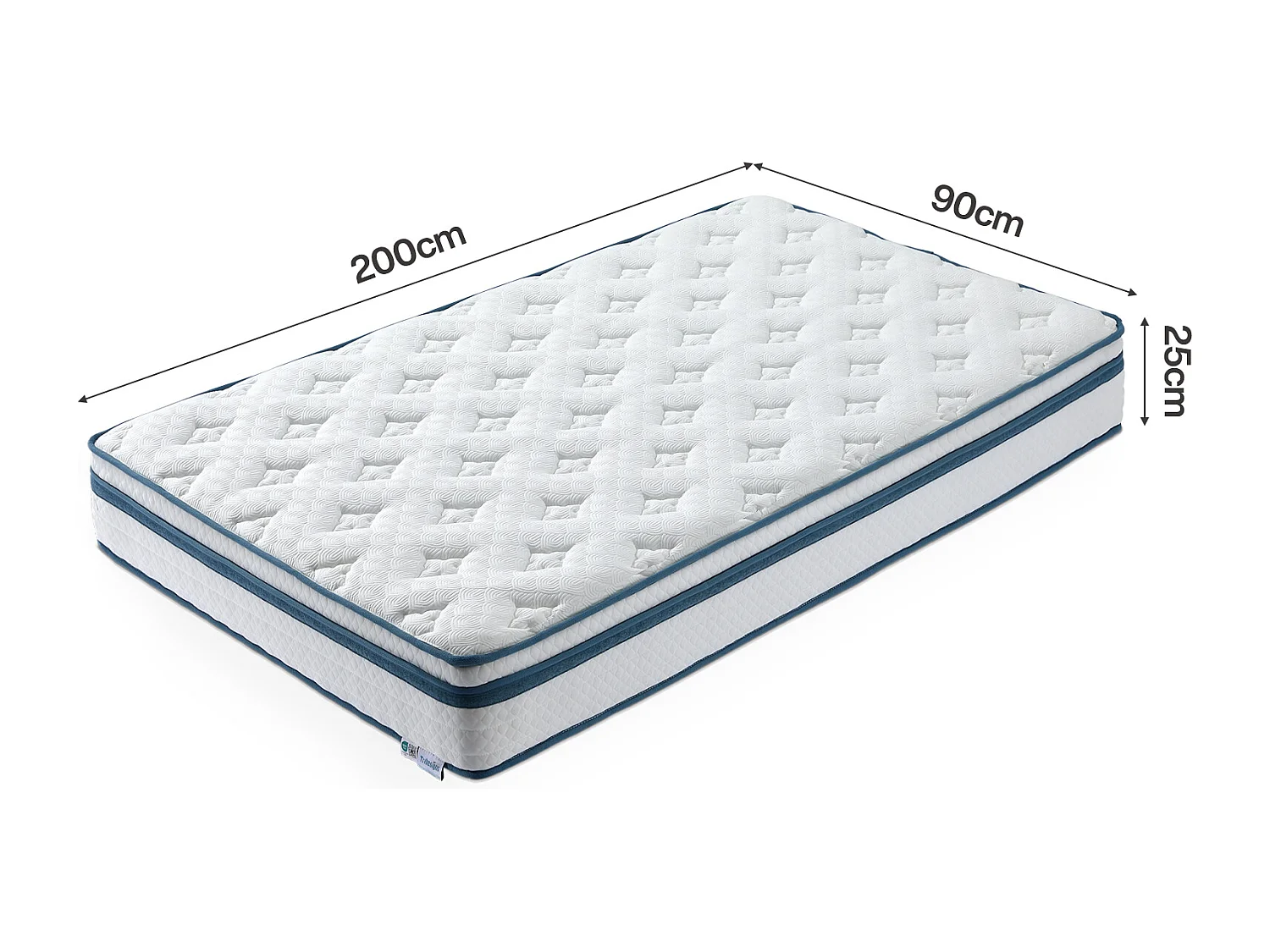Matelas ressorts avec couche de gel Ensachés 90x200 Cm ép.25 cm 7 Zones, Sommier non compris