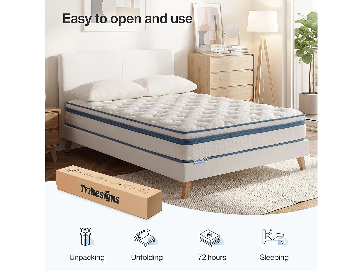 Matelas ressorts avec couche de gel Ensachés 120x200 Cm ép.25 cm 7 Zones, Sommier non compris