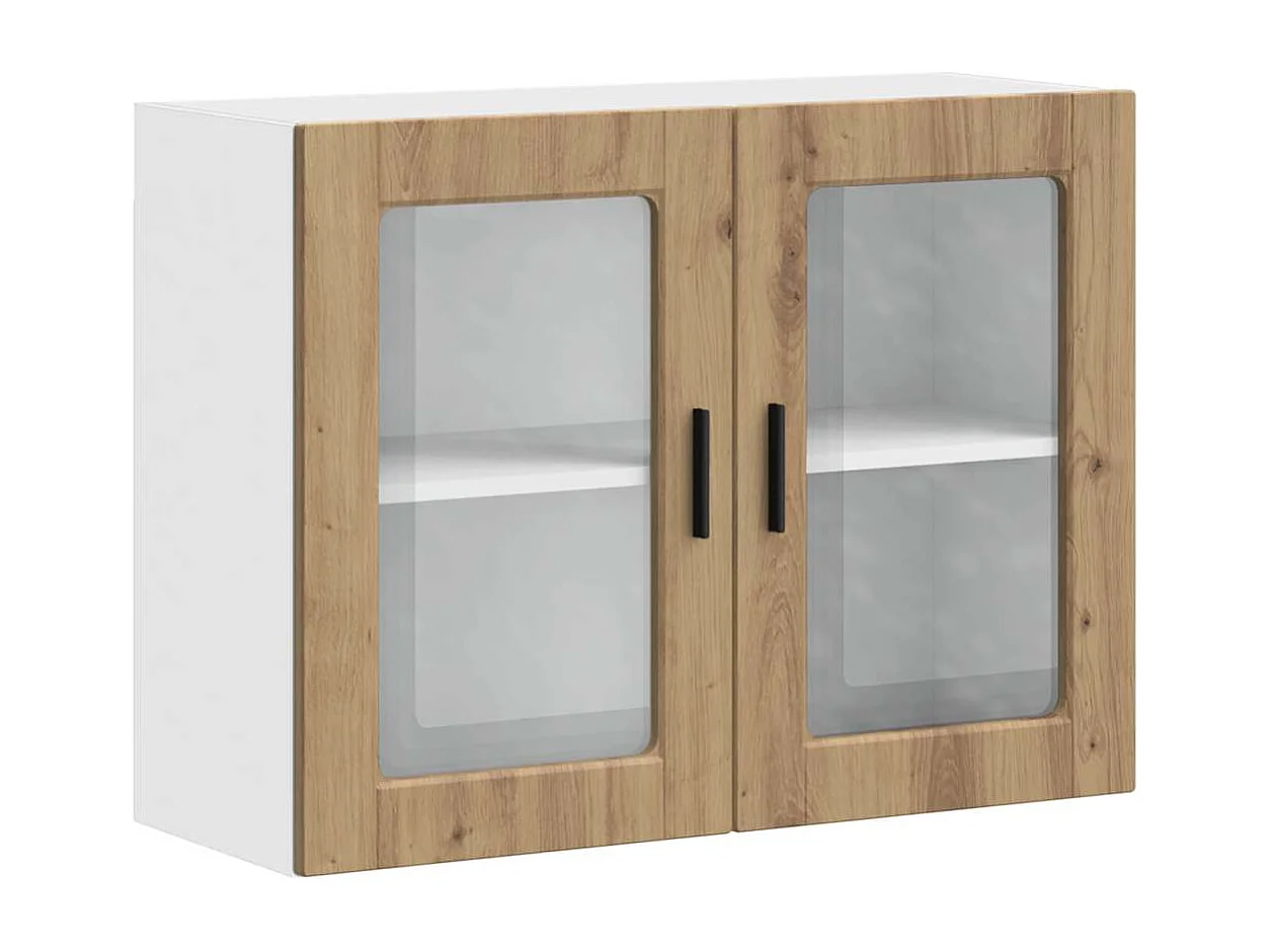 Meuble murale de cuisine porte en verre chêne artisanal