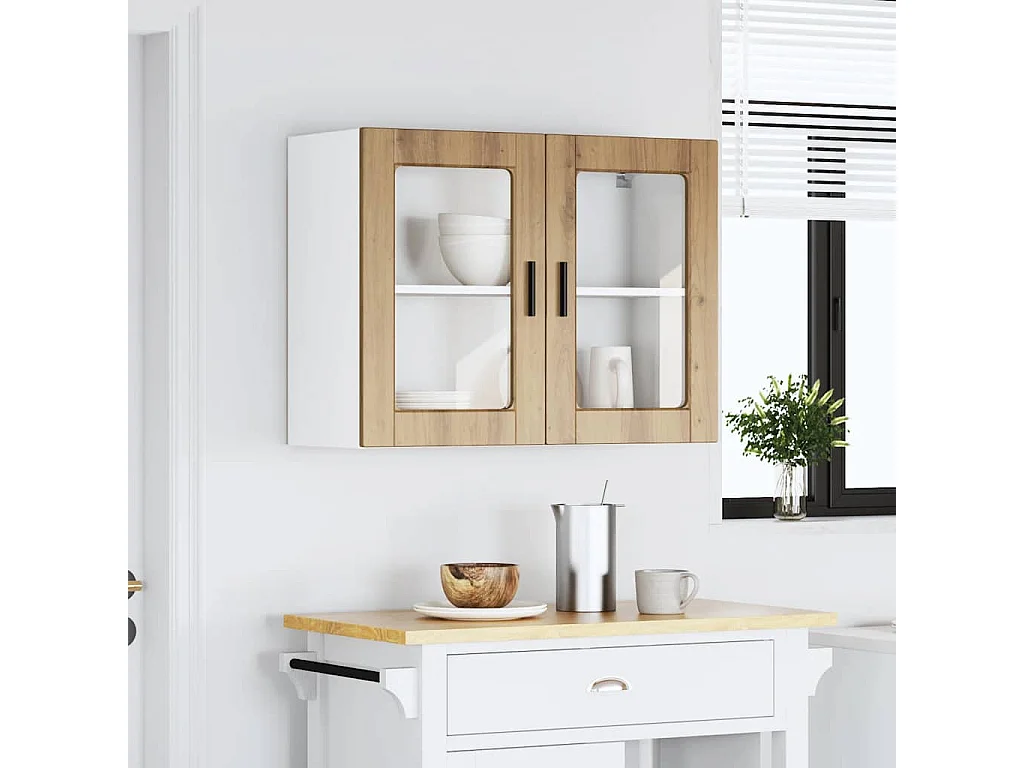 Meuble murale de cuisine porte en verre chêne artisanal