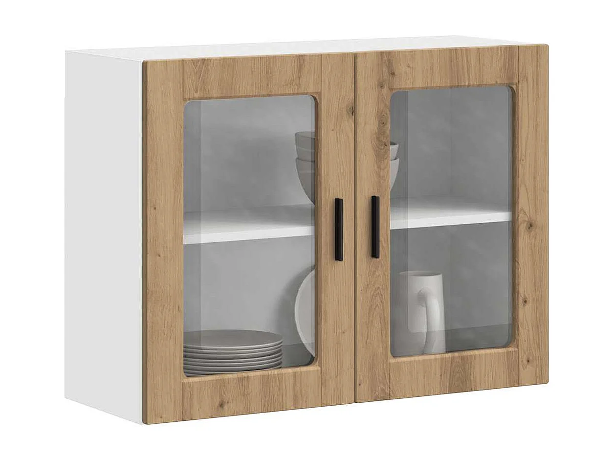 Meuble murale de cuisine porte en verre chêne artisanal