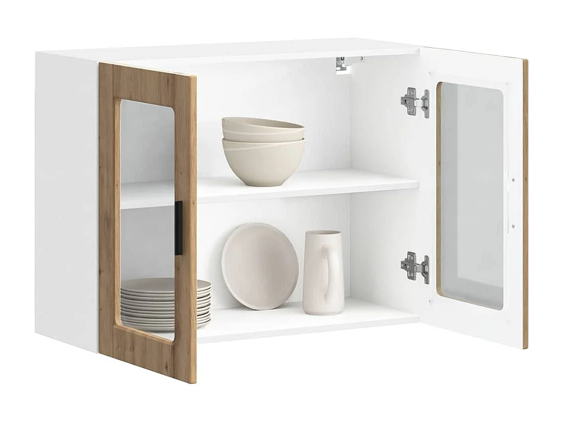 Meuble murale de cuisine porte en verre chêne artisanal
