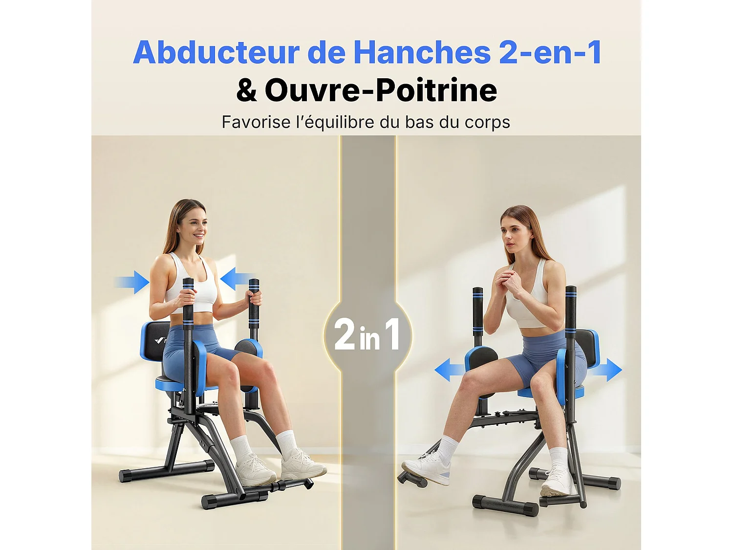 Máquina multifunción MERACH, resistencia y asa ajustables, almohadillas para piernas giratorias de 360°, para glúteos, muslos y caderas, azul