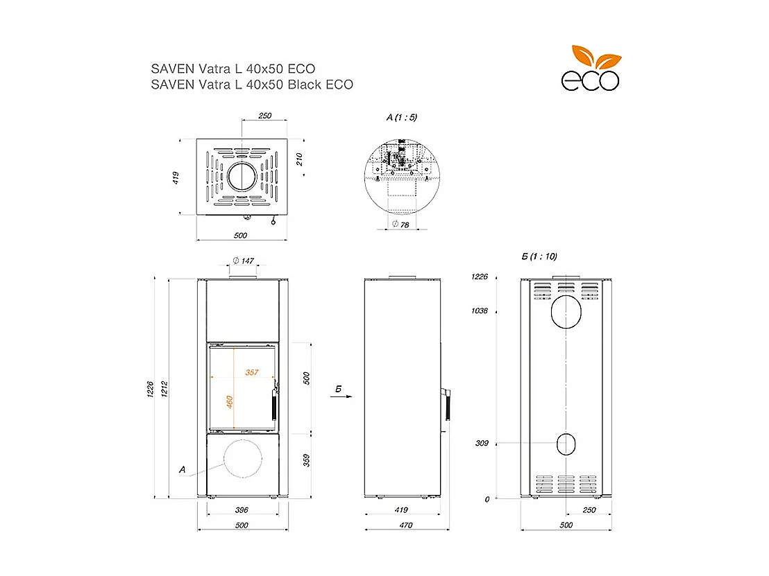 Houtgestookte openhaardkachel - Vatra L Nera 40x50 ECO