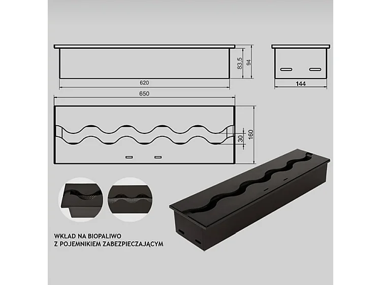 FALA 160 - Brûleur/Insert Bioéthanol Encastrable 65 Cm / Capacité 4,4L