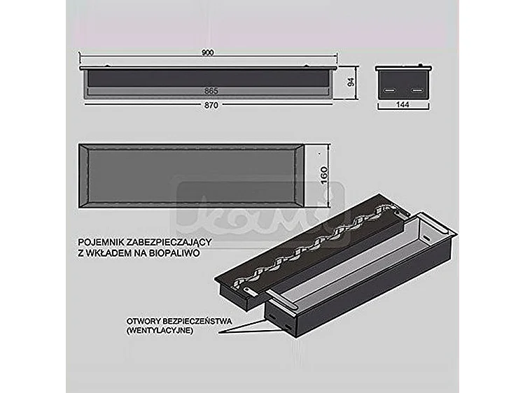 FALA 160 - Brûleur/Insert Bioéthanol Encastrable 90 cm / Capacité 6L