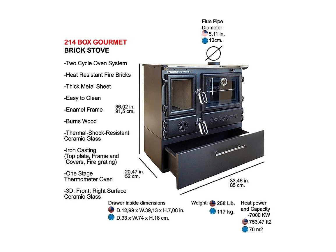 Poêle à bois autoportant avec four - Box  214