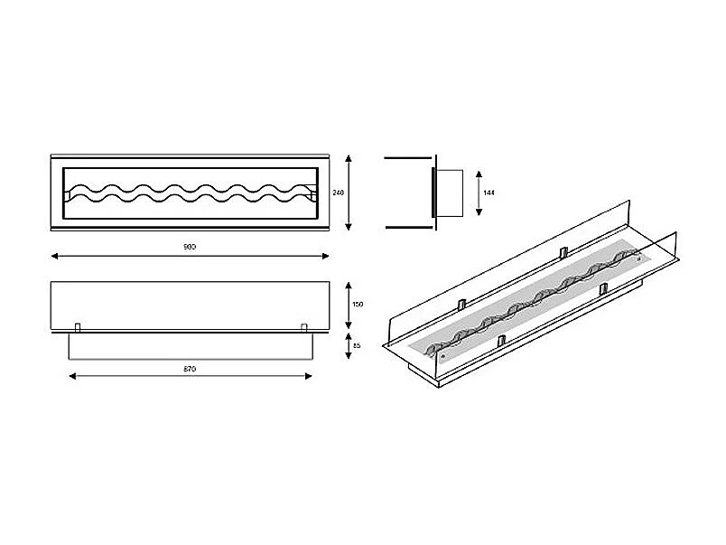 FALA 900/160 - Insert au bioéthanol avec verre de protection Brûleur encastré avec récipient de sécurité