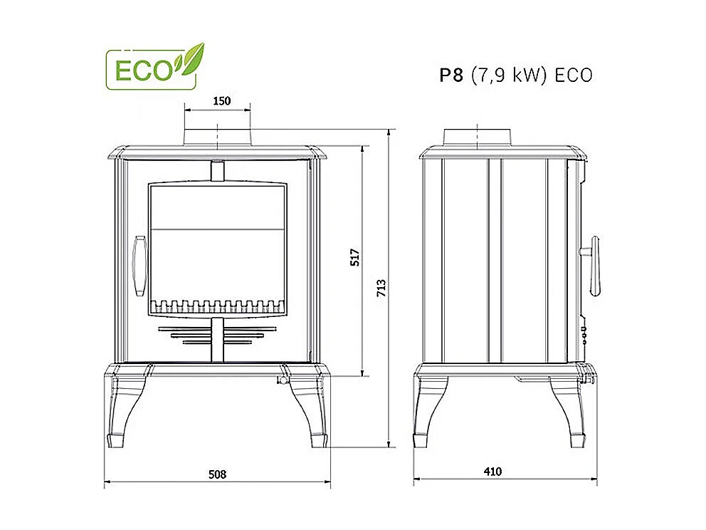 Poêle à bois sur pied - P8 (7,9 KW) ECO