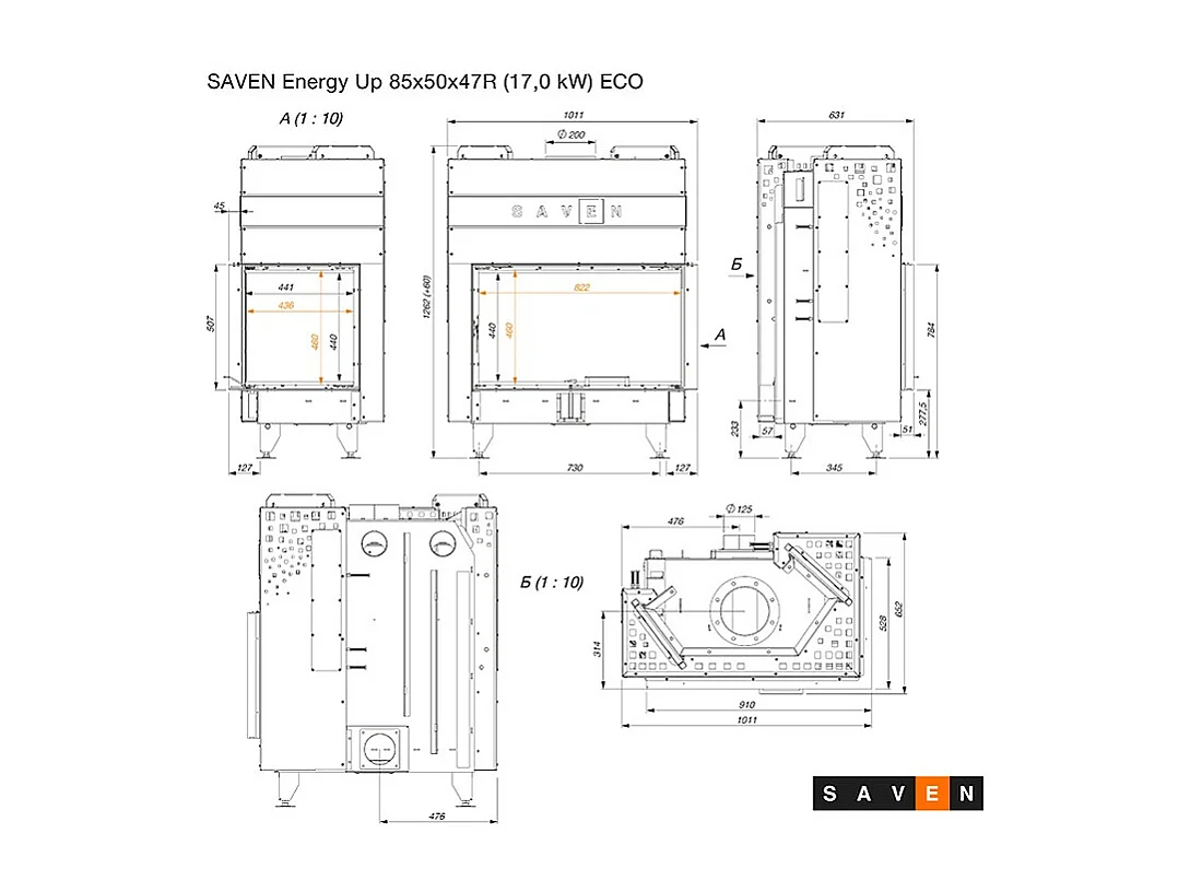 Cheminée d'angle Insert ouverture droite Energy Up 85x50x47 (17,0 kW) ECO