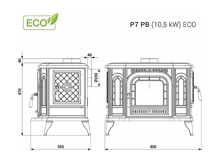 Poêle à bois sur pied - P7 (10,5 KW) ECO