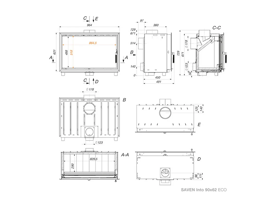 Insert de cheminée à cassette - Into 90х62 ECO