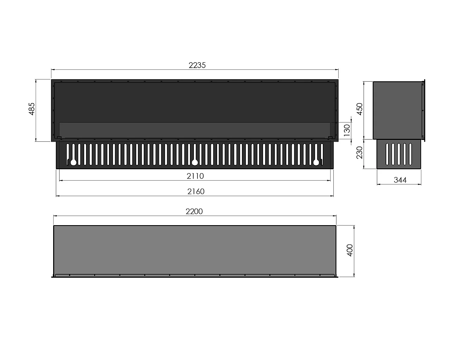 Cheminée à vapeur d'eau LED multicolore INVAPO INSIDE 220 cm