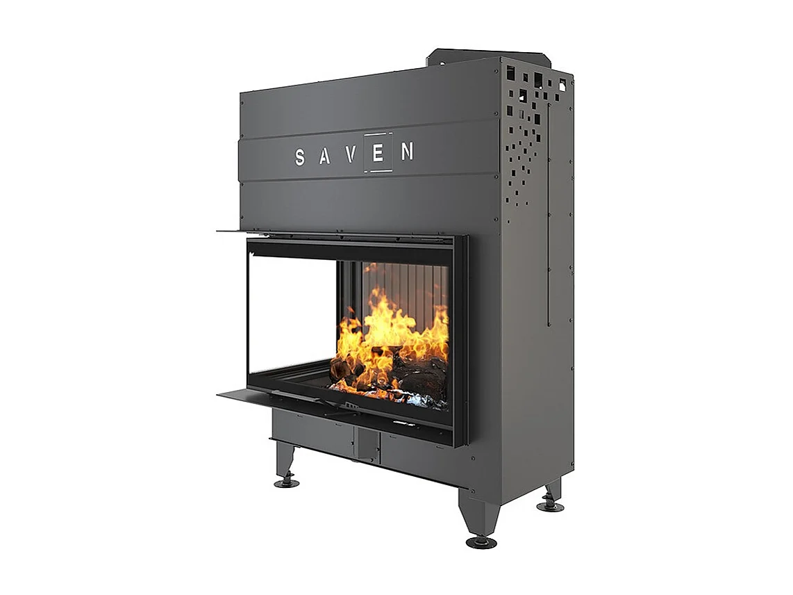 Eckkamineinsatz, schwarz, links anklappbar, Energy Up 85x50x47 (17,0 kW), ECO