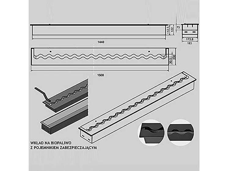 FALA 200 - Brûleur/Insert Bioéthanol Encastrable avec Conteneur de Sécurité 150 Cm / Capacité 12,7L