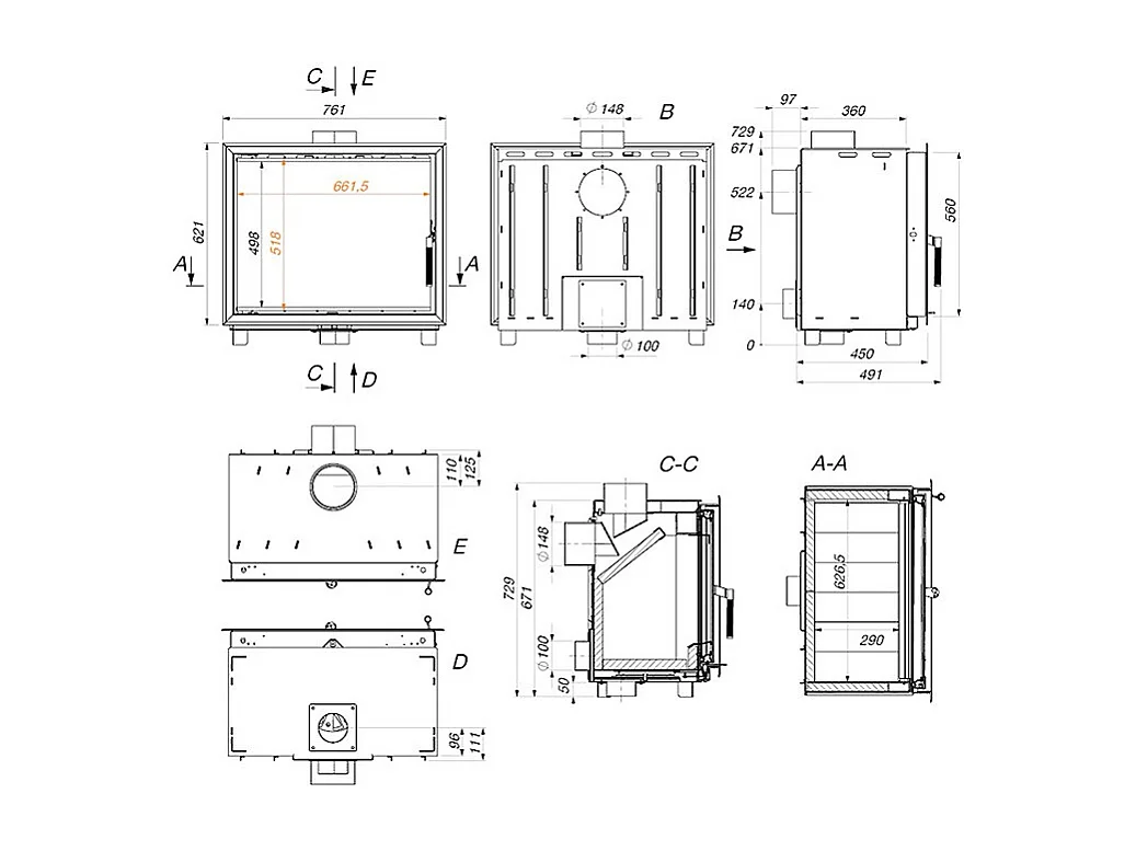 Kassettenkamineinsatz - Into 70x62 ECO