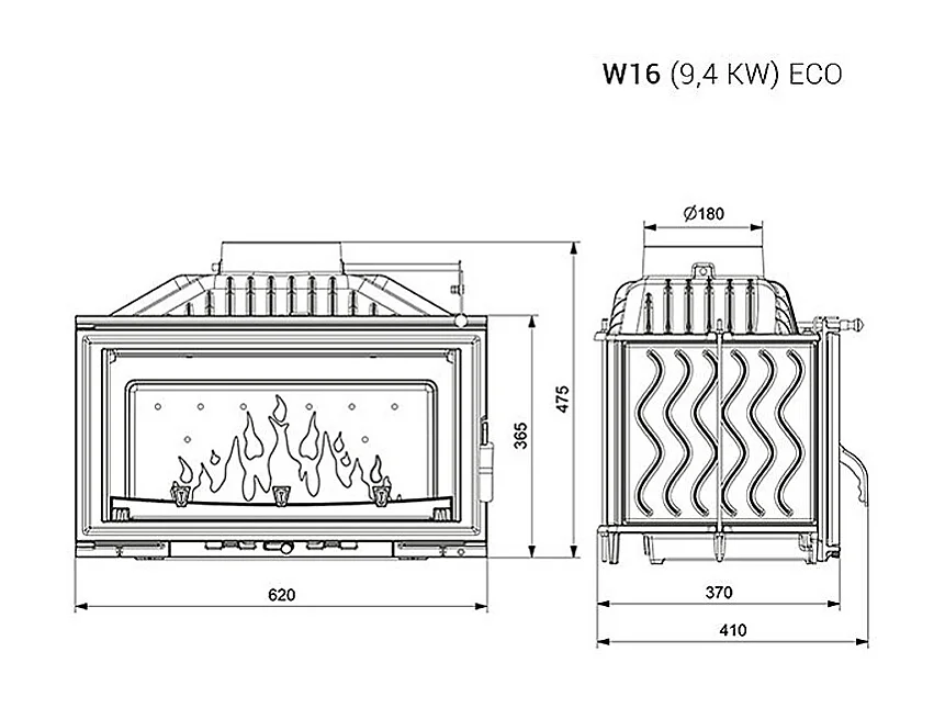 Poêle à bois encastrable - W16 (9,4 KW) ECO